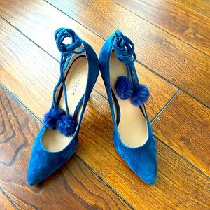 Brand new Charles David high heels. Swede with ankle ties/ pompons